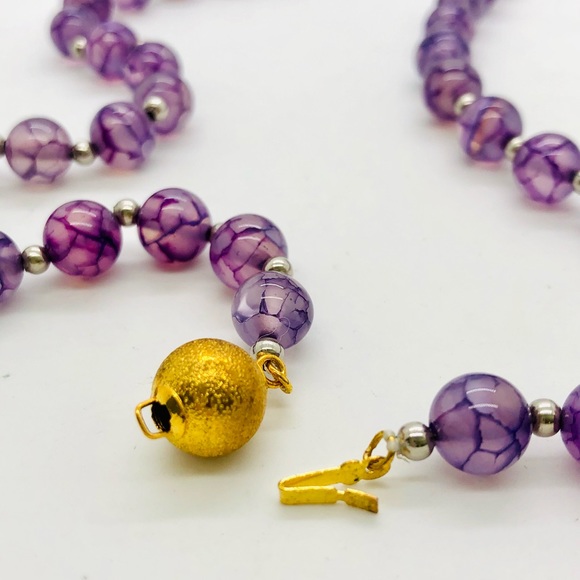 Vintage Amethyst Dragon Vein Glass Bead Necklace RARE! - Picture 9 of 13